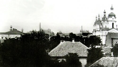 Вид на Старый Александровск, со стороны Днепра. Вдаль уходит улица Покровская (ныне Свердлова).